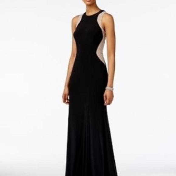 xscape petite beaded illusion gown